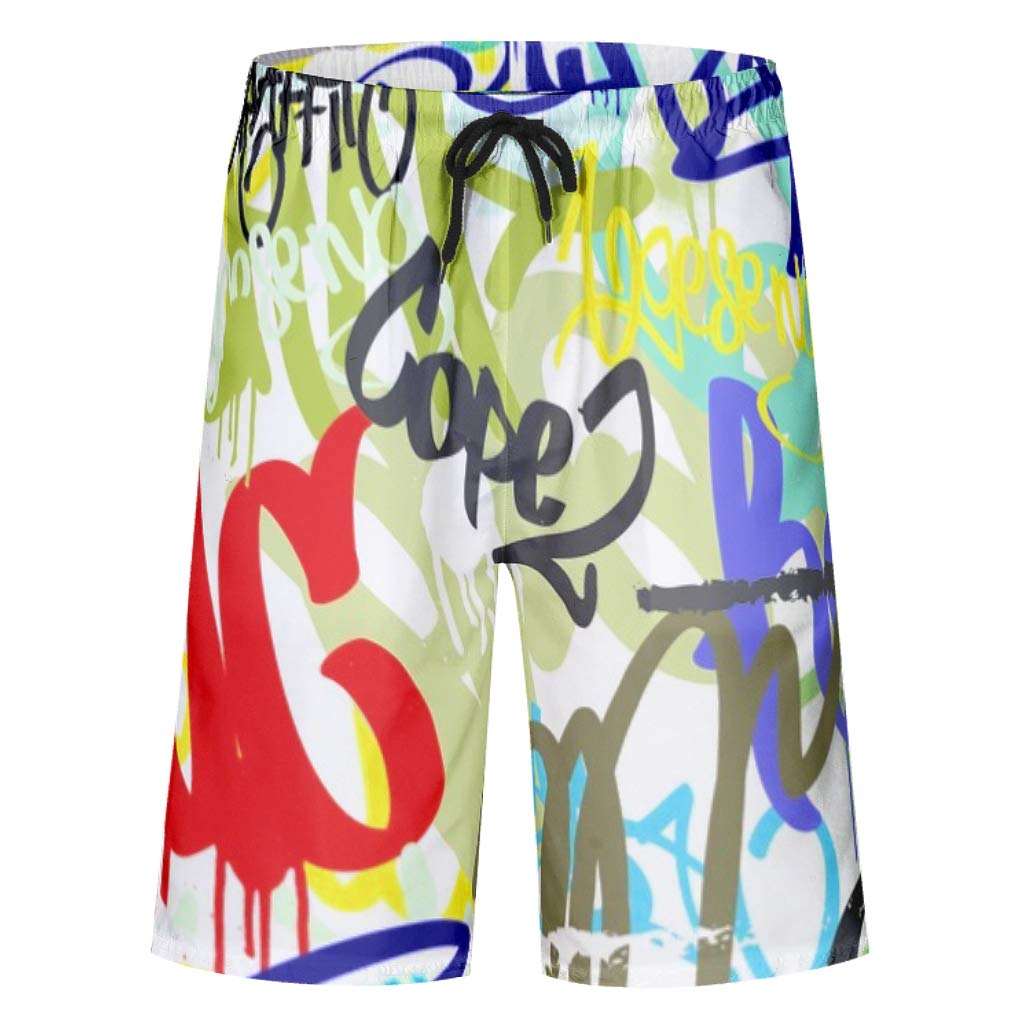 djfrnuki Graffiti Casual Men's Swimming Swimwear Bathing Suits Dry Quickly with Lining Colorful