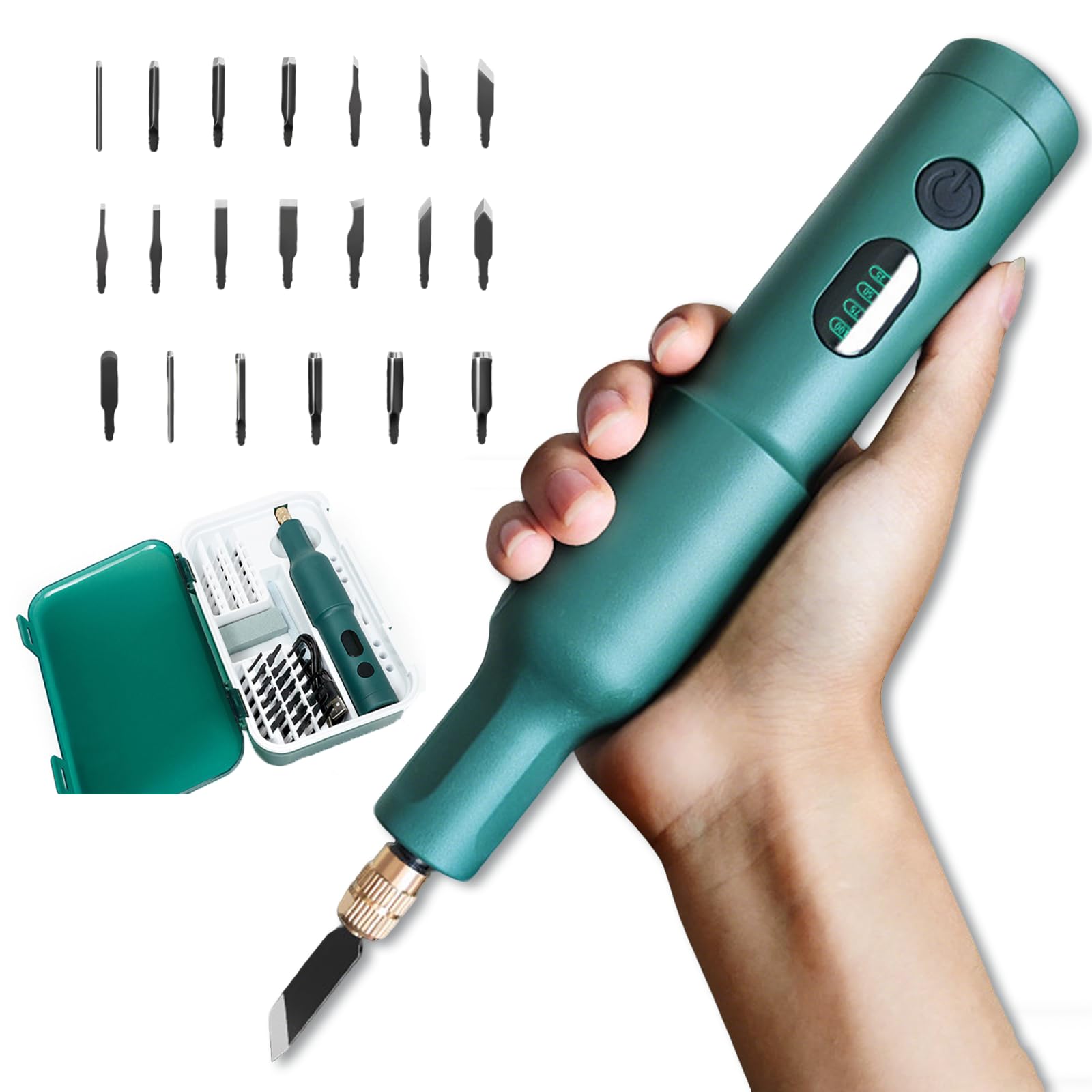 Woodworking Electric Engraving Machine, Precision Knife Set with 20 Replaceable Blades, USB Rechargeable, Portable Handheld Chisel Wood Cutter