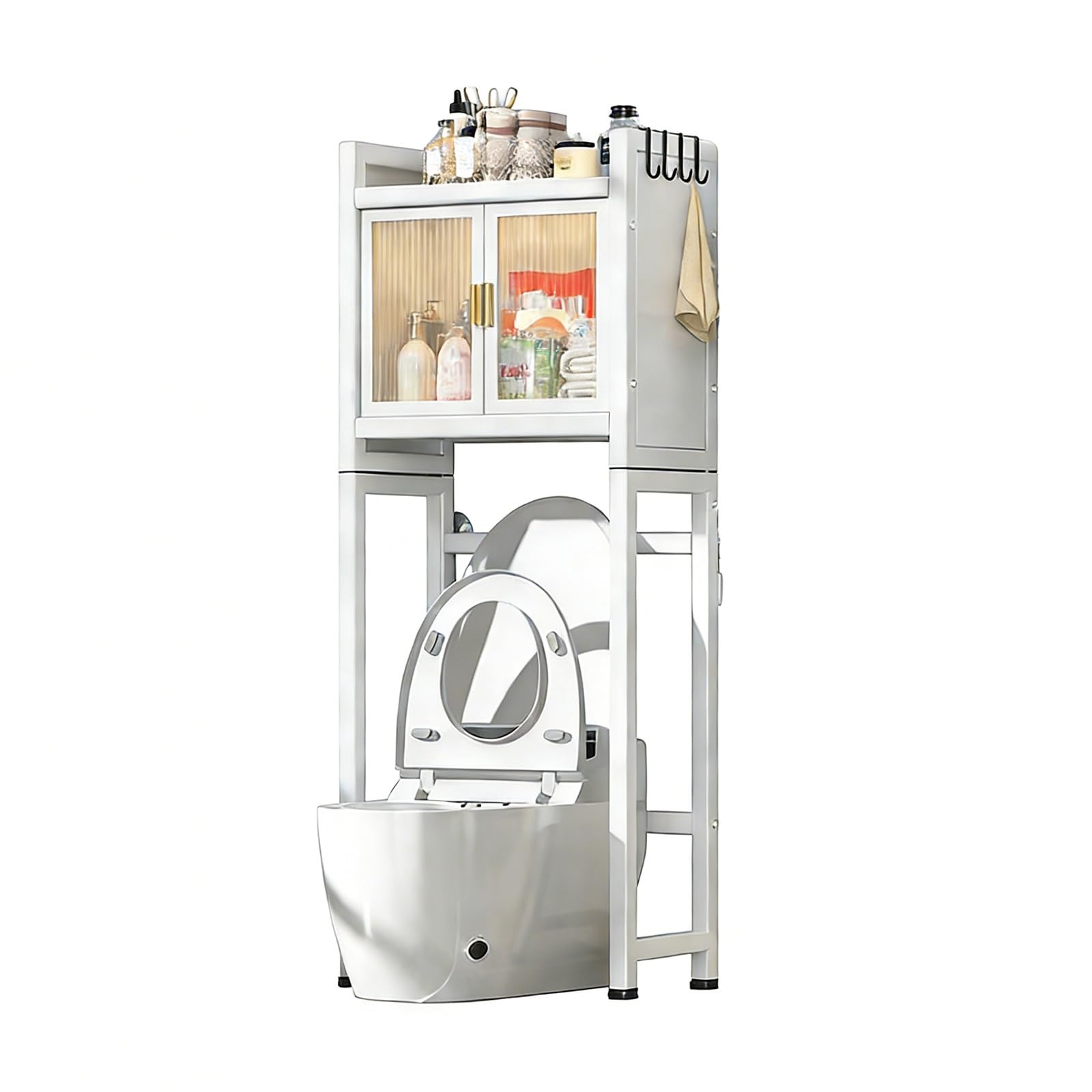 Armadietto portaoggetti in metallo salvaspazio per bagno, con ante in acrilico, bianco, 141 x 50,8 cm, ideale per bagno e lavanderia