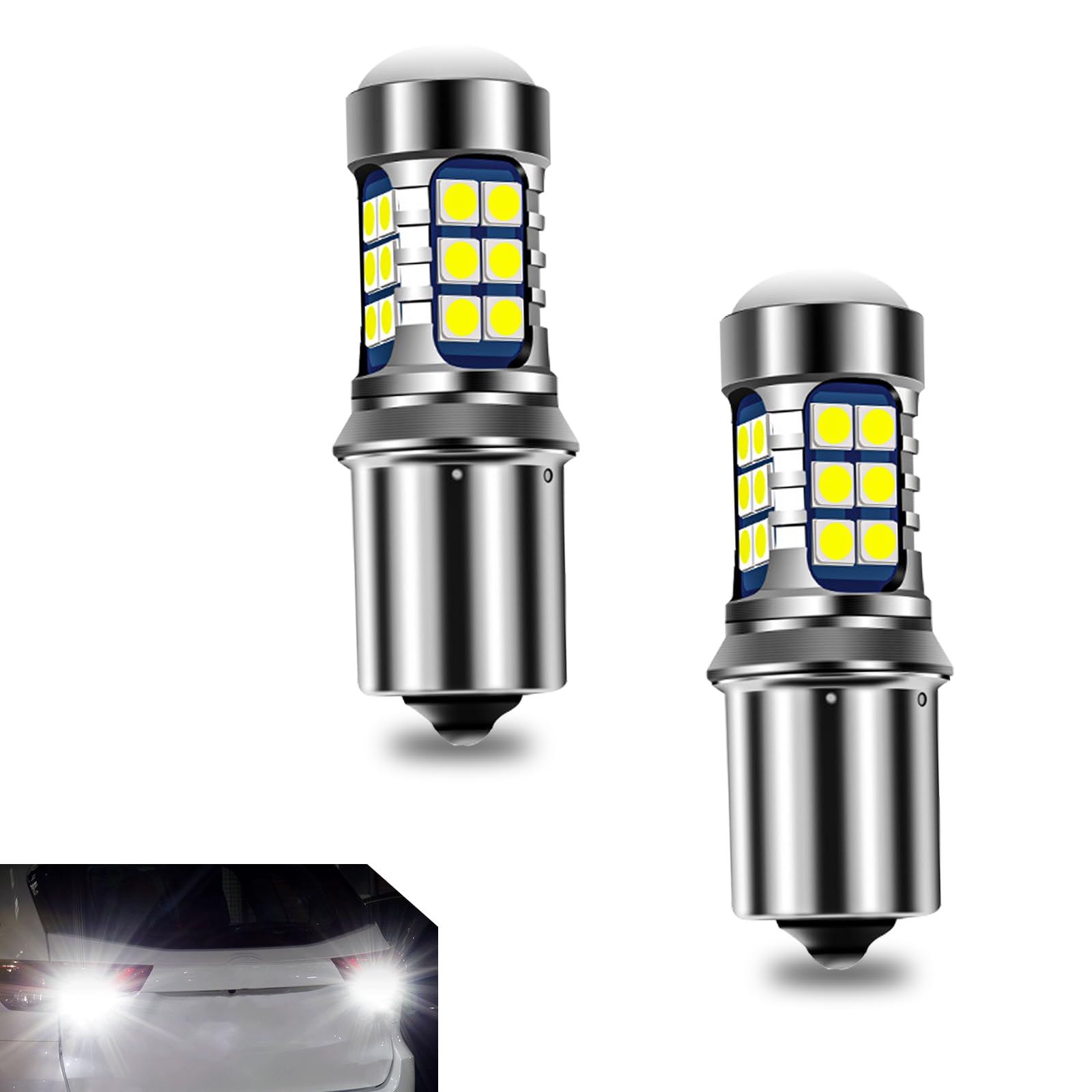 2 PCS 1156 Car LED Reversing Light, 3030-27SMD Always-on Alloy Shell Constant Current Decoding Non-Polar Bulb, Integrated Waterproof Design Accessories, Compatible with Most Models (White)