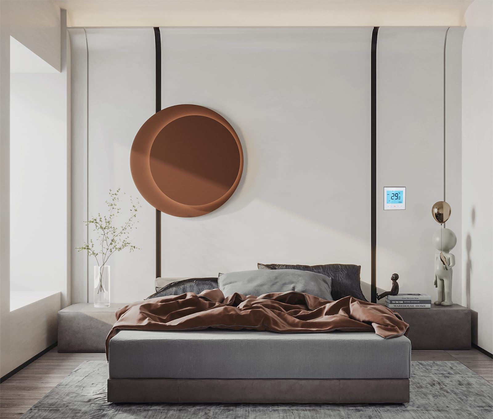 Termostato Smart Wifi Aria condizionata Regolatore di temperatura con schermo LCD a 2 tubi, Funziona con Alexa Google Home, Illuminazione morbida dello schermo, 95~240 V CA.