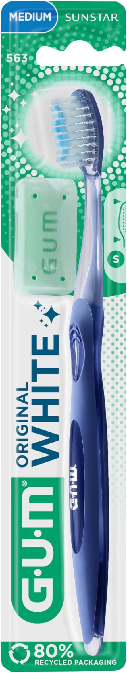 Sunstar Original White Toothbrush - Medium Bristles - Superior stain removal - Effective Plaque Removal of Teeth and Gum Line - Deep Cleaning - Assorted Colors