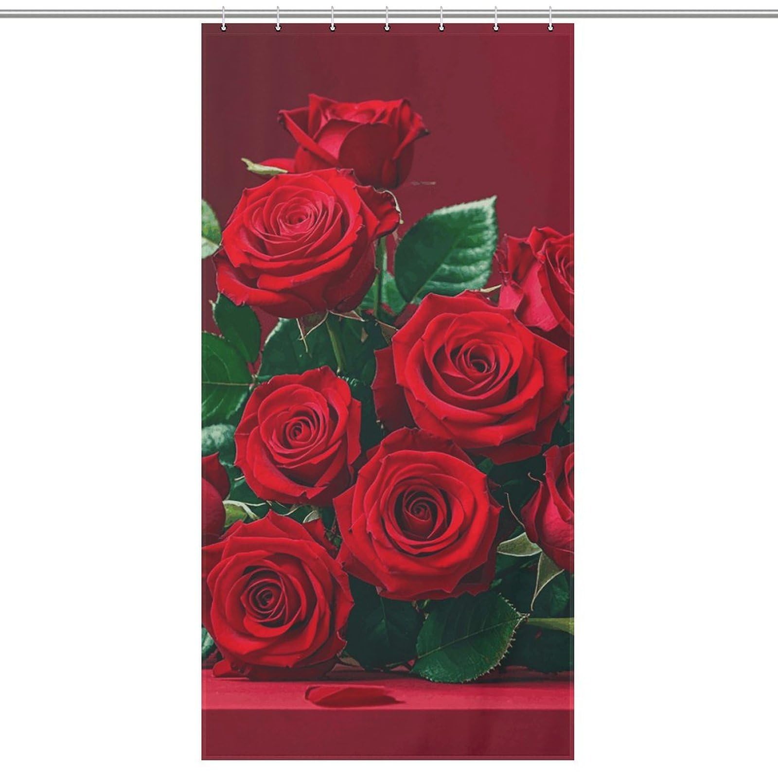 Rideau de douche extra long rouge et roses 92x183 cm en tissu lavable