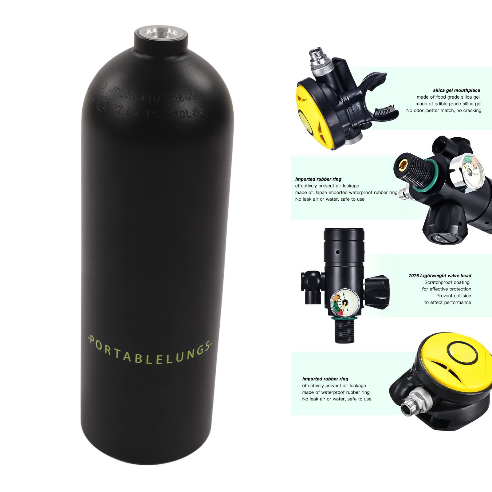 Kit de Tanque de Buceo 2L X5000Plus, Dispositivo de Respiración Subacuática, Juego de Correa de Hombro Doble para Buceo, Kit de Tanque de Buceo Portátil(Paquete D: Botella Negra Black Head 2L)