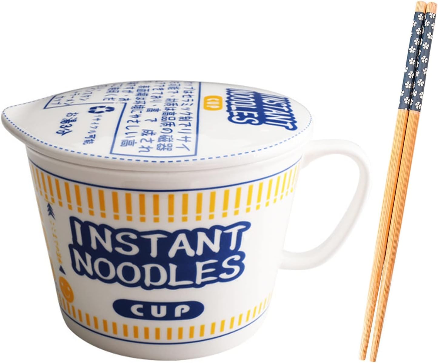 Instant Noodle Bowl Ceramic with Cover, Creative Ramen Soup Bowl Mug Cover Student Lunch Box Bowl (Color : Blue, Size : M)