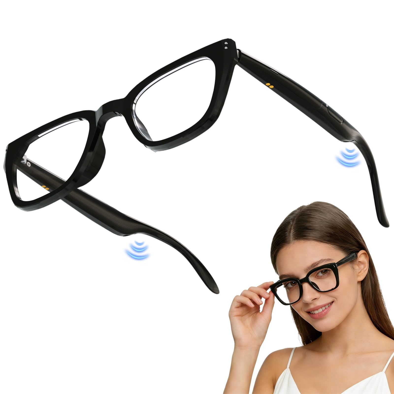 Occhiali Intelligenti, Occhiali Intelligenti Bluetooth per Donne e Uomini, Controllo Tattile, Bluetooth 5.4, Microfono e Altoparlanti Integrati a Orecchio Aperto, per Ciclismo, Escursioni, Viaggi