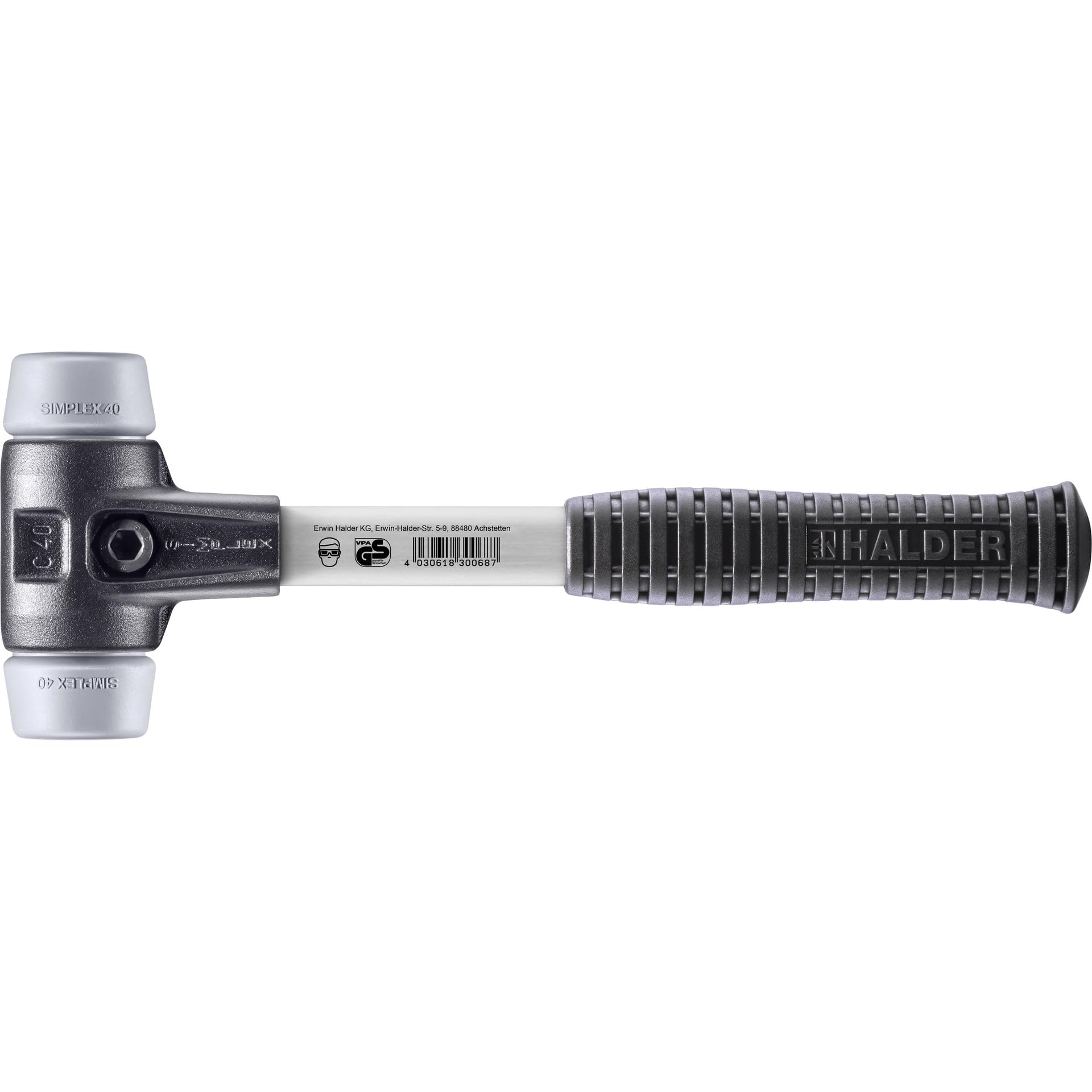 Halder 3703040 "Simplex" TPE-Mid Soft-Face Mallet with Fibre-Glass Handle, Multi-Colour, 40 mm