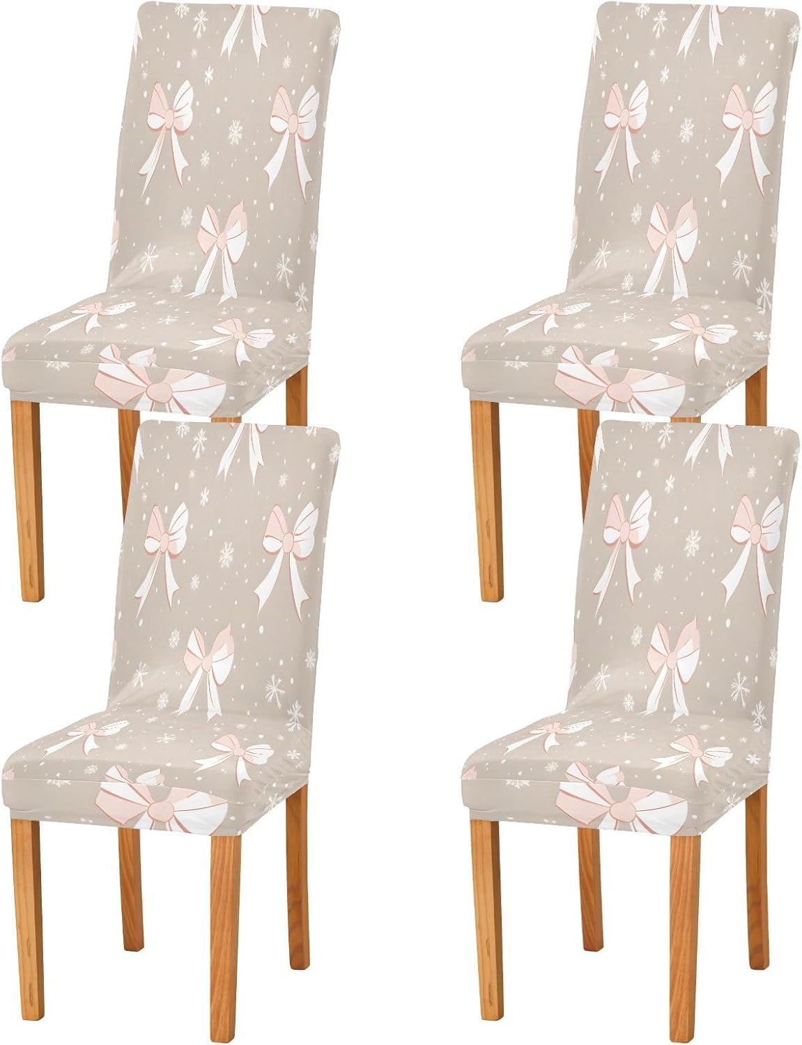 ALAZA Chair Covers for Dining Room, Pink Bows Snow Pattern Stretch Chair Cover Sets Chair Protector Removable Washable for Ktichen Restaurant Hotel