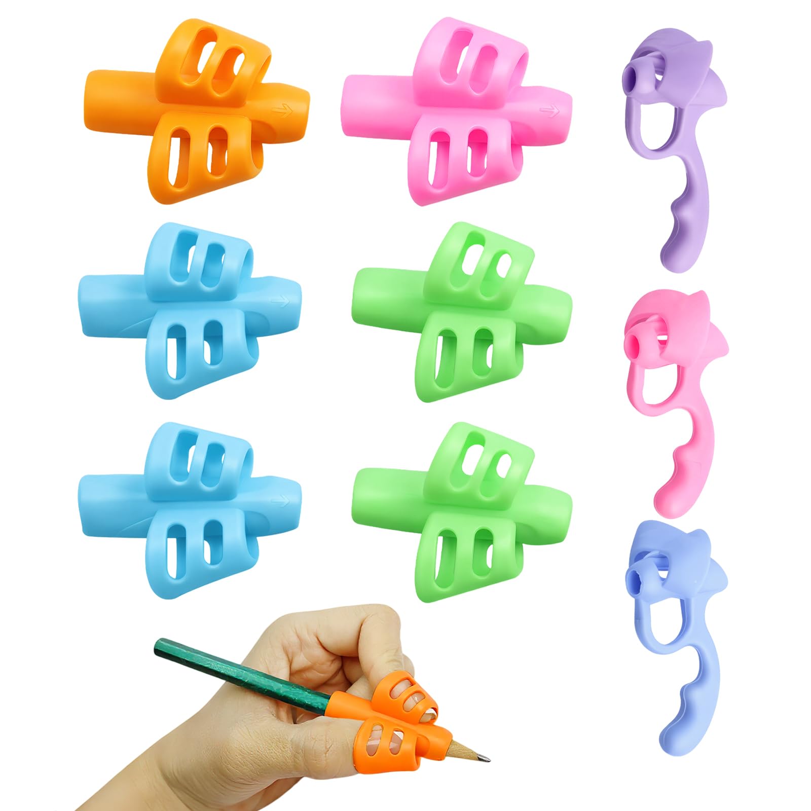 9 Piezas Adaptador Lapiz para Niños, Agarres para Lápices, Soporte Corrector de Escritura, Empuñaduras Ergonómicas, Herramientas de Ayuda para Escribir, para Diestros y Zurdos