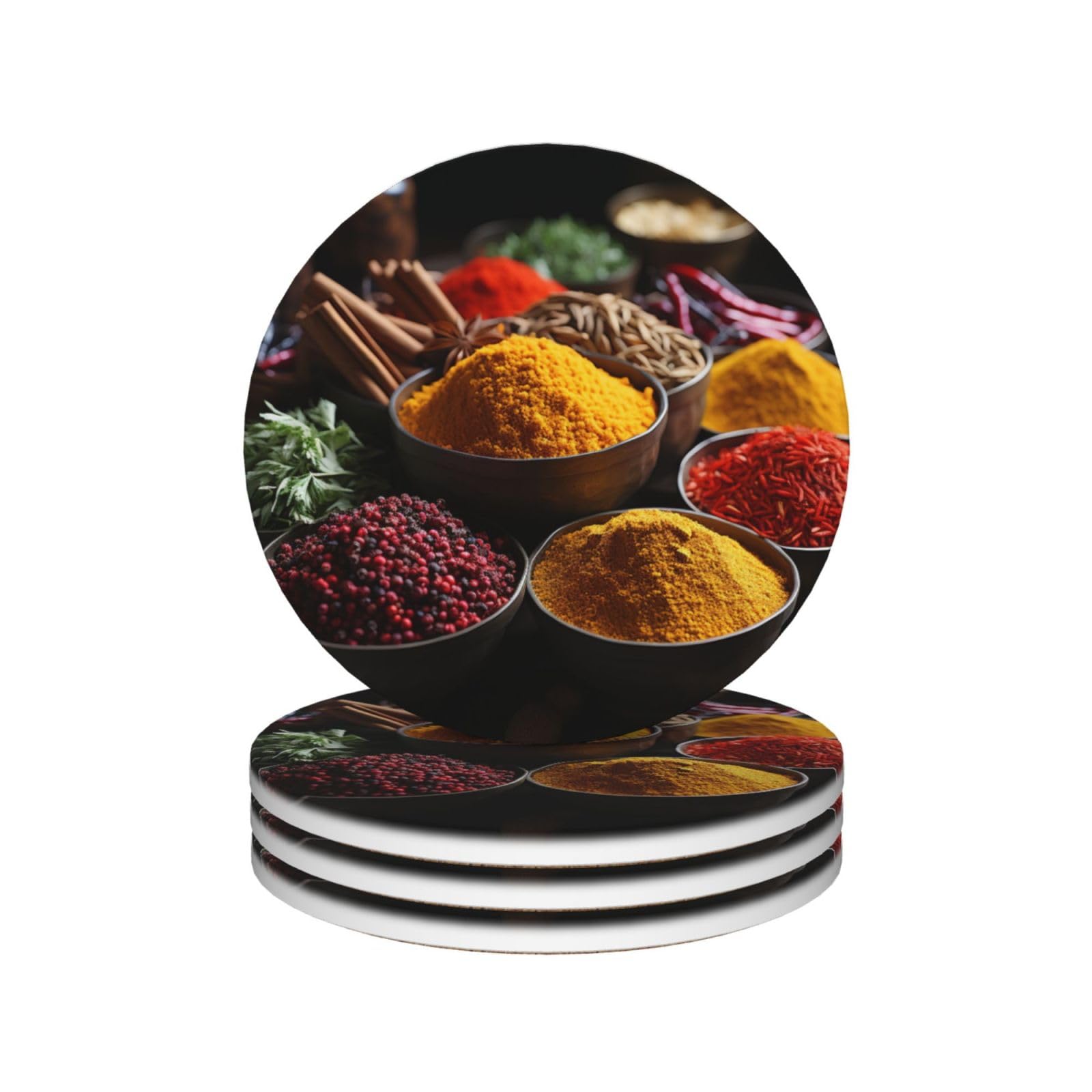 Drink Coasters Set of 4 Coffee Ceramic Coaster Spices Coasters for Drinks Coffee Cup Mat Heat Resistant Tabletop Protection Coaster Desk Accessorie Home Decorative