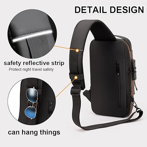 Miniatura 5 de Anti theft Crossbody Sling Bag,Waterproof Chest Daypack with USB Charging, Shoulder Backpack for Men