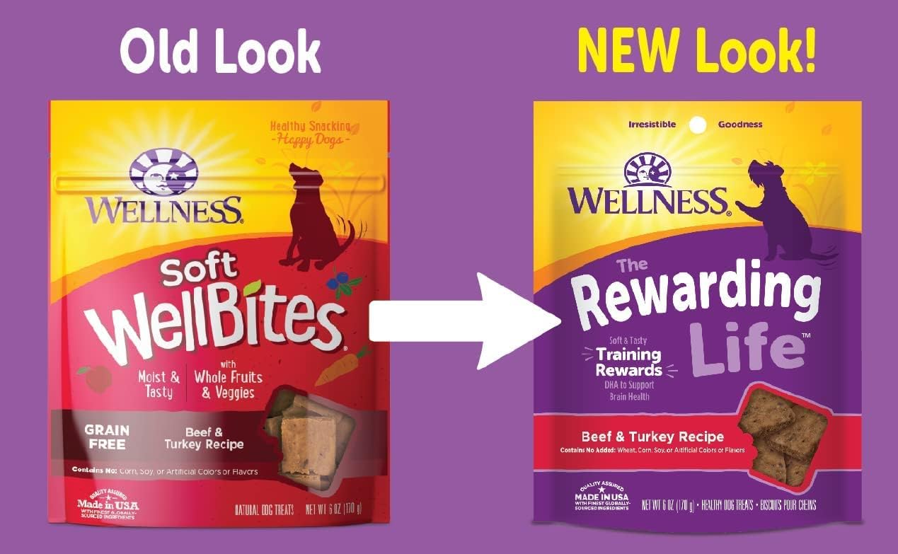 Wellness-Wellbites Natural Grain Free Soft Dog Treats, 5 Flavor (Beef & Turkey, Chicken & Venison, Chicken & Lamb, Turkey & Duck, Lamb & Salmon) 6 oz