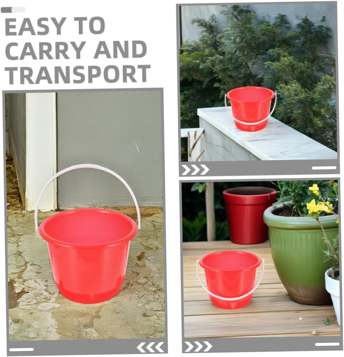 PRETYZOOM Xmas 3pcs Red Plastic Utility Buckets with Handles