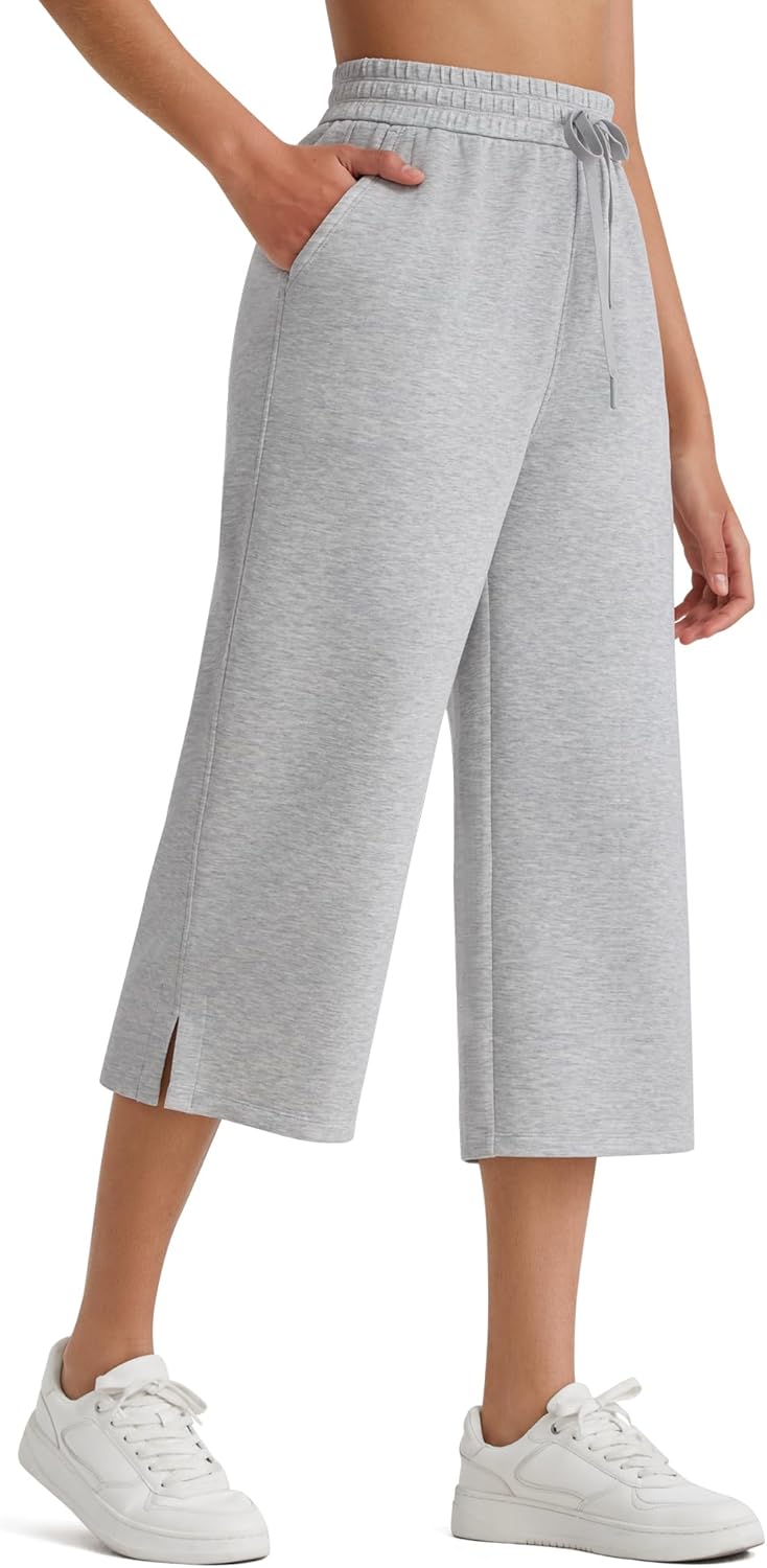 G4Free Smoofit Capri Pants for Women Drawstring Wide Leg Summer Pants Side Slit Casual Pants with Pockets