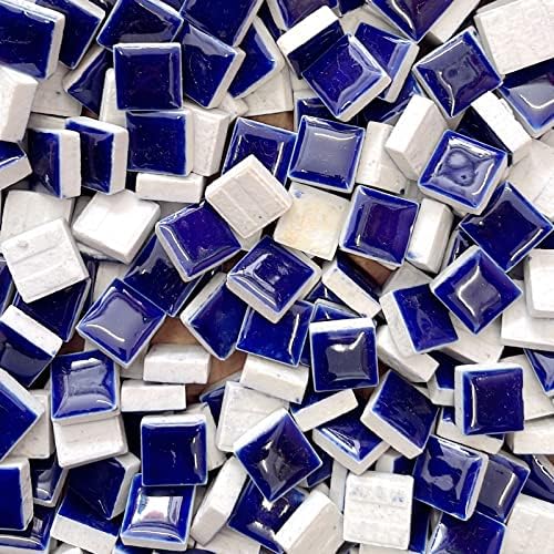 200g Square Dark Blue Ceramic Tiles Mosaic Tiles, Colorful Ceramic Mosaic Pieces Art Making Supplies for Crafts for Bathroom Flower Pot Outdoor Tables Coasters - 15mm