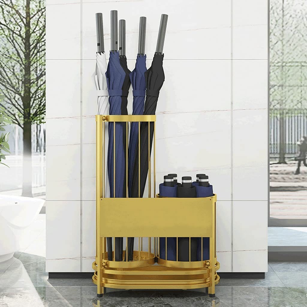 BHFPFZA Metal Umbrella Stand for Entryway nization with Removable Drip Tray Office Design Partition Storage Gold Finish Two