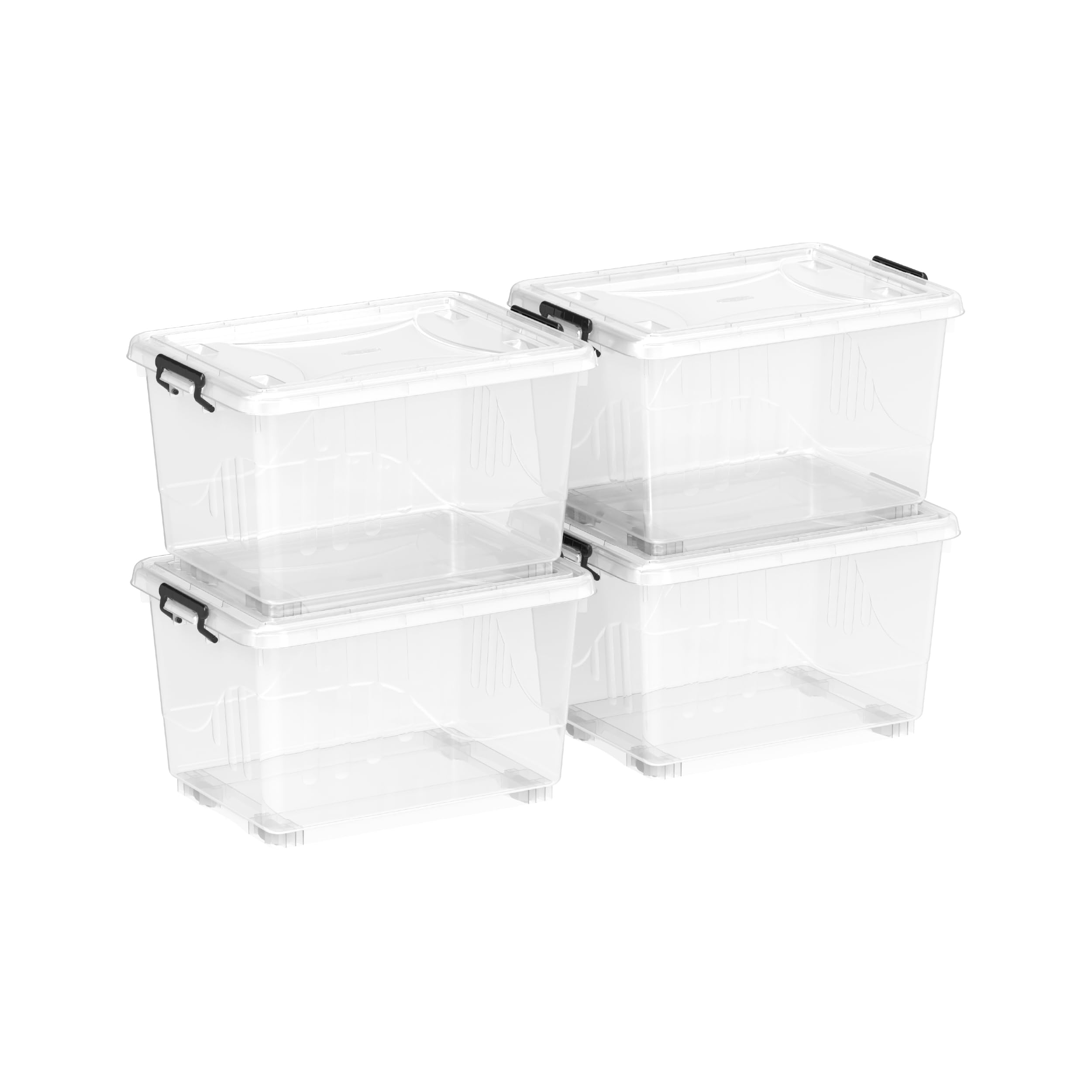 Cosmoplast 33L Clear Plastic Storage Box with Wheels & Lockable Lid Set of 4