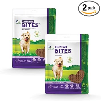 Natural Remedies Immunity Bites- Immune Health Treats, Easily Digestible Soft Chews Long Sticks for Dogs, Pups of All Breeds, Egg Flavour (Pack of 2 - 75 gm Each)