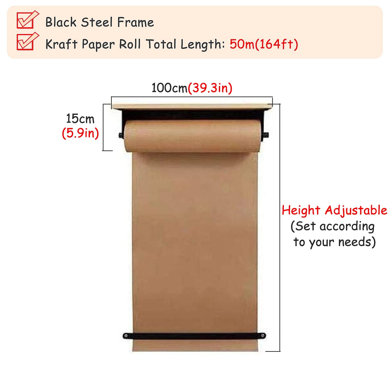Dispensador y Cortador de Rollos de Papel Kraft ecológico, para Montaje en Pared, Ideal para Cocina, Estilo rústico o decoración de Pared. Soporte para Rollos de Papel con Estante de almacen