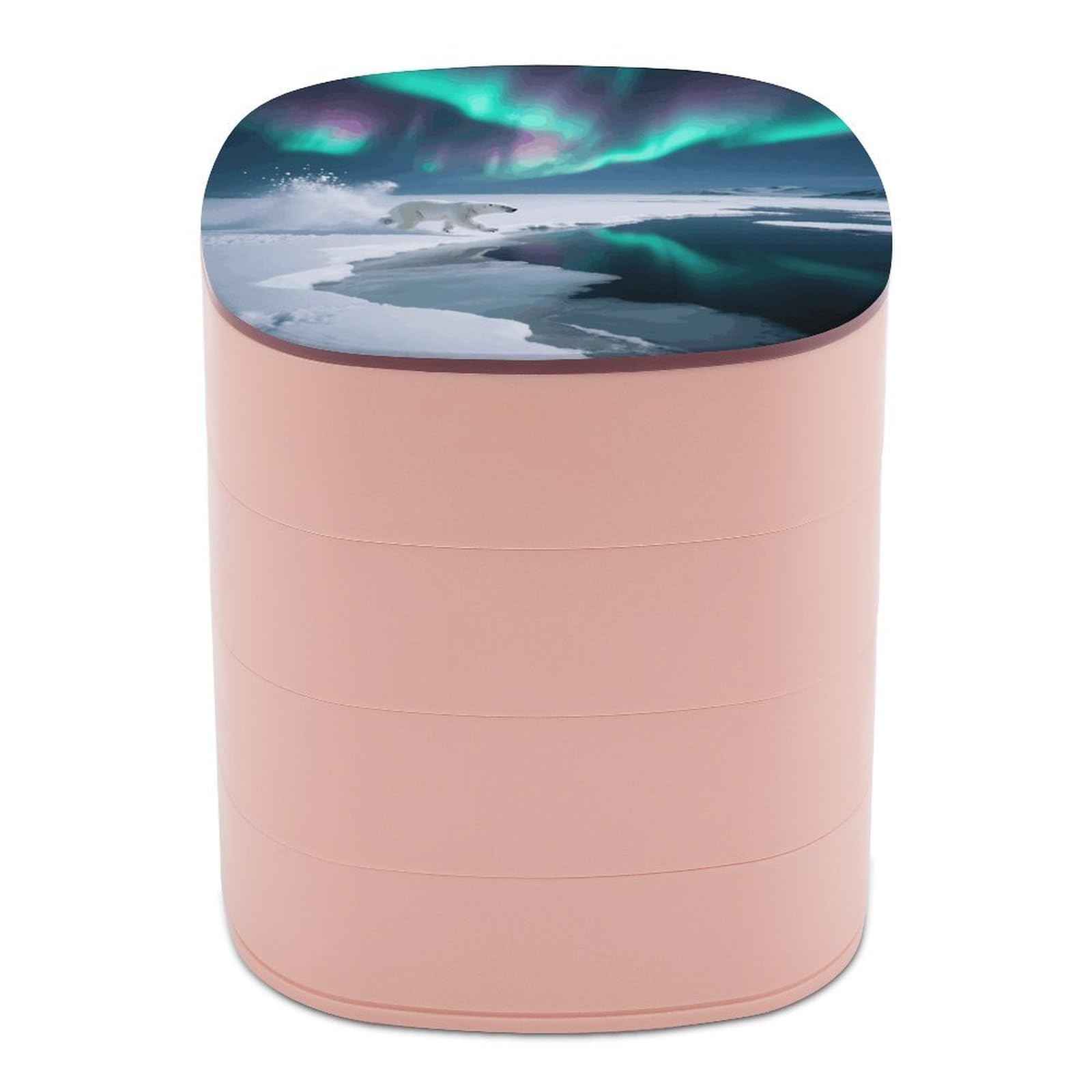 VstaDank Polar Bears Northern Lights Jewelry Box with Mirror 4-Layer Rotating Jewelry Tray Case Portable Jewelry Case Trinket Boxes Trinket Cases Travel Jewelry Organizer Earrings Storage Box