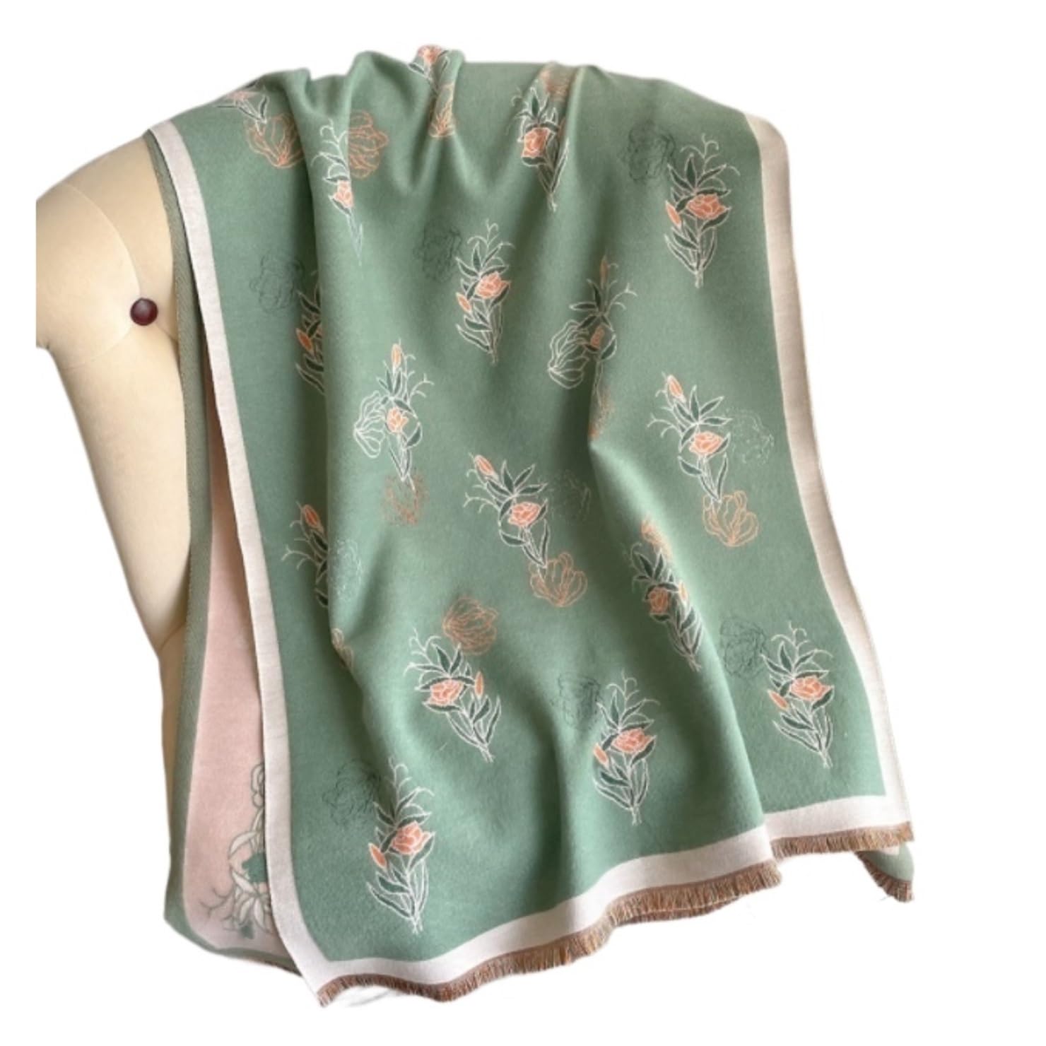 Habrur Bufanda Chal Fular Bufanda Cálida De Doble Cara para Mujer, Chal con Estampado De Flores Y Otoño De Invierno, Grueso Estolas Bufandas (Color : Grün, Size : 190 * 65cm)