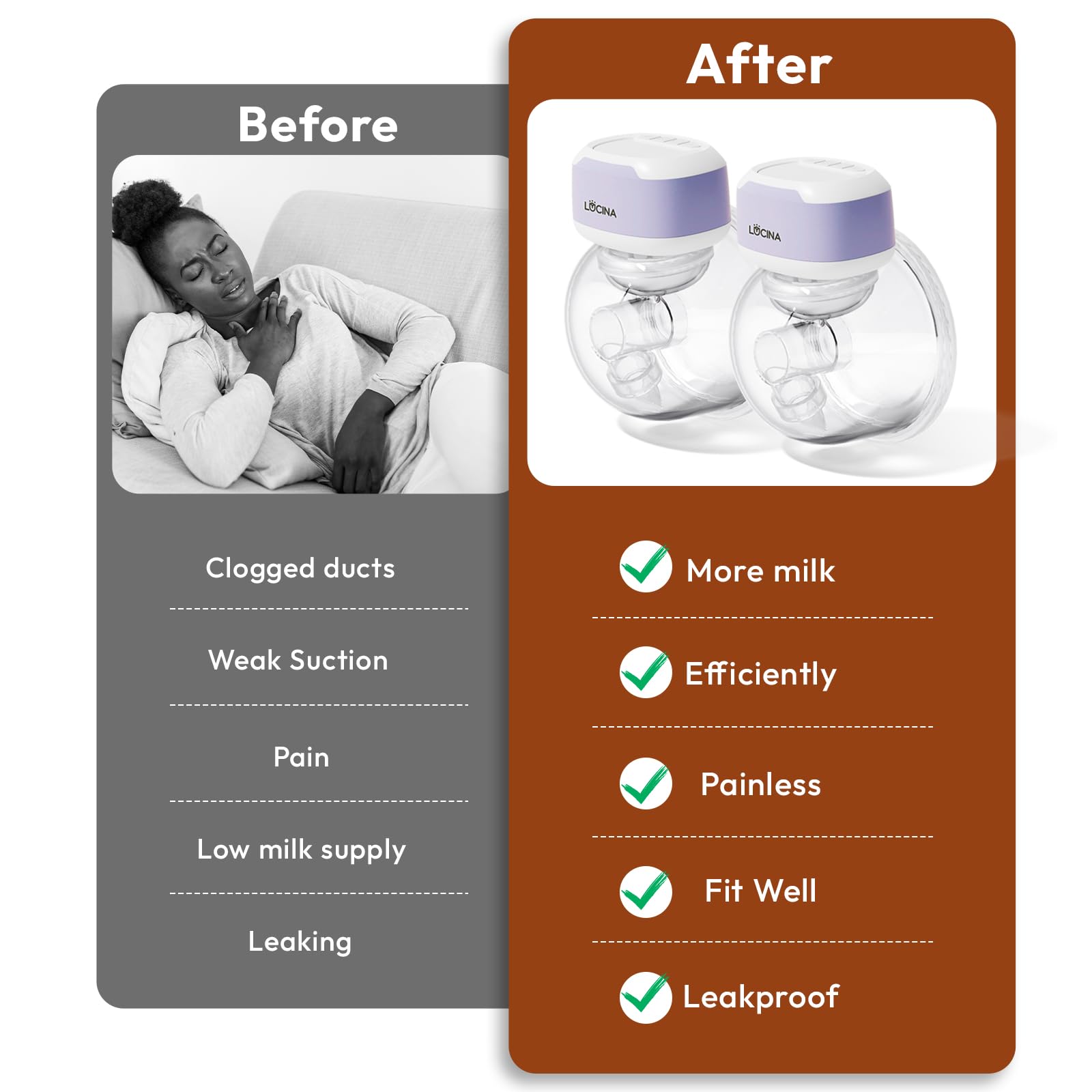 Wearable Breastfeeding Pump Hands Free of Long Battery Life, Portable Electric Wireless Breast Pump with 3 Modes and 9 Levels, LED Display, 16/18/20/22/24mm Flanges & Inserts, 2 Pack (Purple)