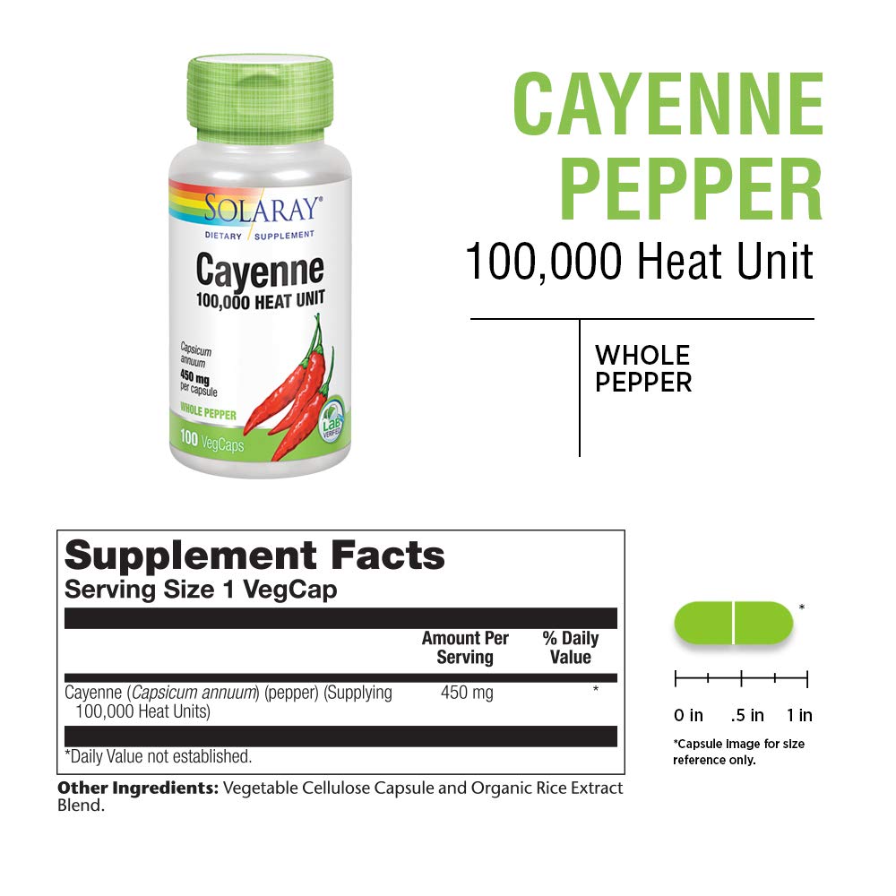 Solaray Cayenne 100,000 Heat Units, Capsaicin Supplements, 100 VegCaps — Amazon image 3