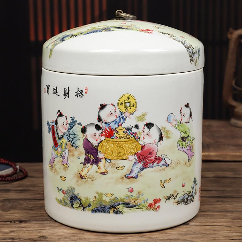 SXYHCK Ceramic Food Storage Jar, Rice Storage Containe, Sealed Home Grain Storage Ceramic Container, Grain Rice Dispenser For Flour Sugar Cereal(Style C)
