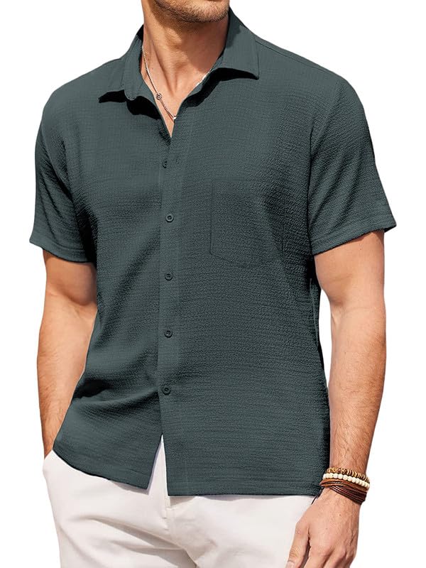 Image of Pinkmint Men's Popcorn Shirt Comfortable Short Sleeve Shirt's Casual Textured Shirt (Pack of 1) Pink
