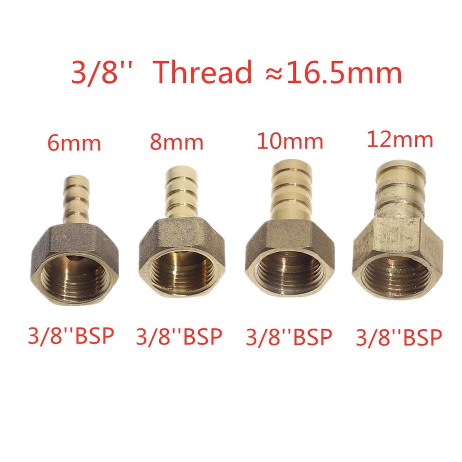 Brass Hose Fitting 4mm 6mm 8mm 10mm Tail 1/8" 1/4" 1/2" 3/8" Female Thread Copper Connector Joint Coupler (4mm Brad,3/8")