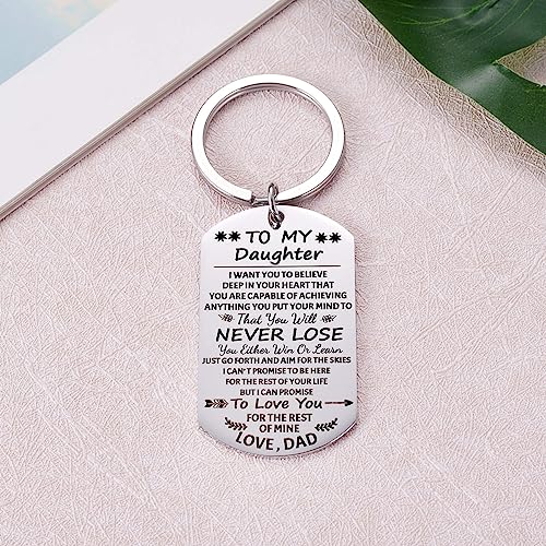 Image of Aesnefe To My Daughter Keychain With Inspirational Quotes - Gifts From Dad 'I Want You to Believe' - Keyring for Teen Girls, Christmas, Birthday, Graduation Idea, Silver