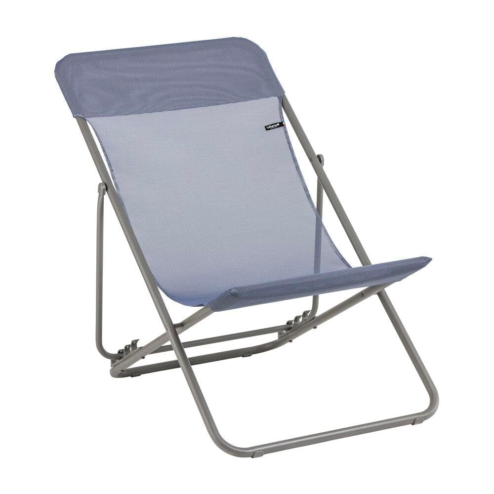 Lafuma MOBILIER - Transat Pliant Multiposition Maxi TRANSAT - Toile Batyline Résistante - Chaise Longue Pliante Terrasse et Jardin - 4 Positions, Tout Confort, Fabriqué en France - Bleu Ocean