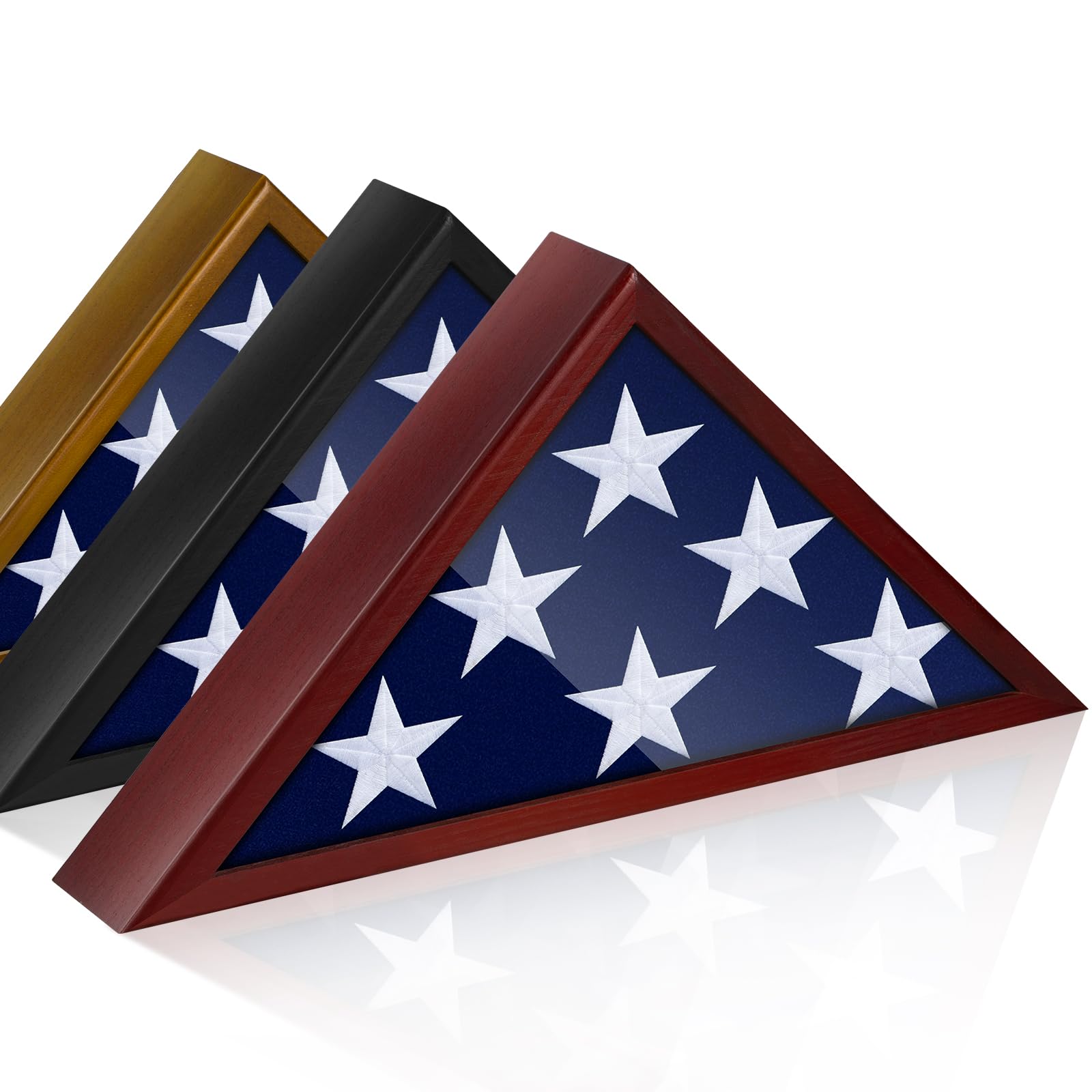 Glass Front Flag Display Case for 5' x 9.5' Folded Burial Flag, Mahogany Solid Wood Frame, Wall Mount Military Flag Box Display Case for Veterans