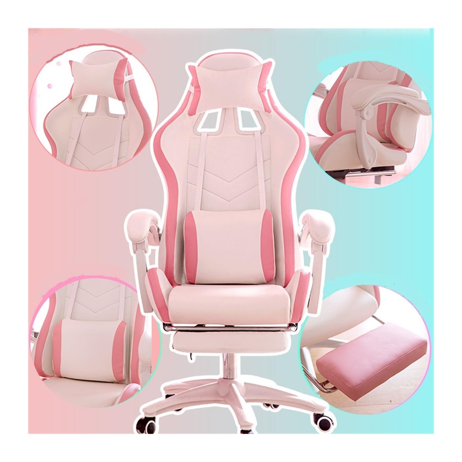 Amazon.co.jp: かわいいピンクのゲーミングチェアレッグレスト付き