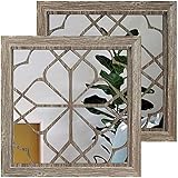 Wocred 2 PCS Square Wall Mirror,Gorgeous Rustic Farmhouse Accent Mirror,Barn Wood Color Entry Mirror for Bathroom Renovation,Bedrooms,Living Rooms and More(12”x12”)