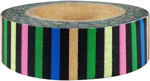 allydrew Cinta adhesiva japonesa a rayas Washi - Rayas cortas negras y multicolor