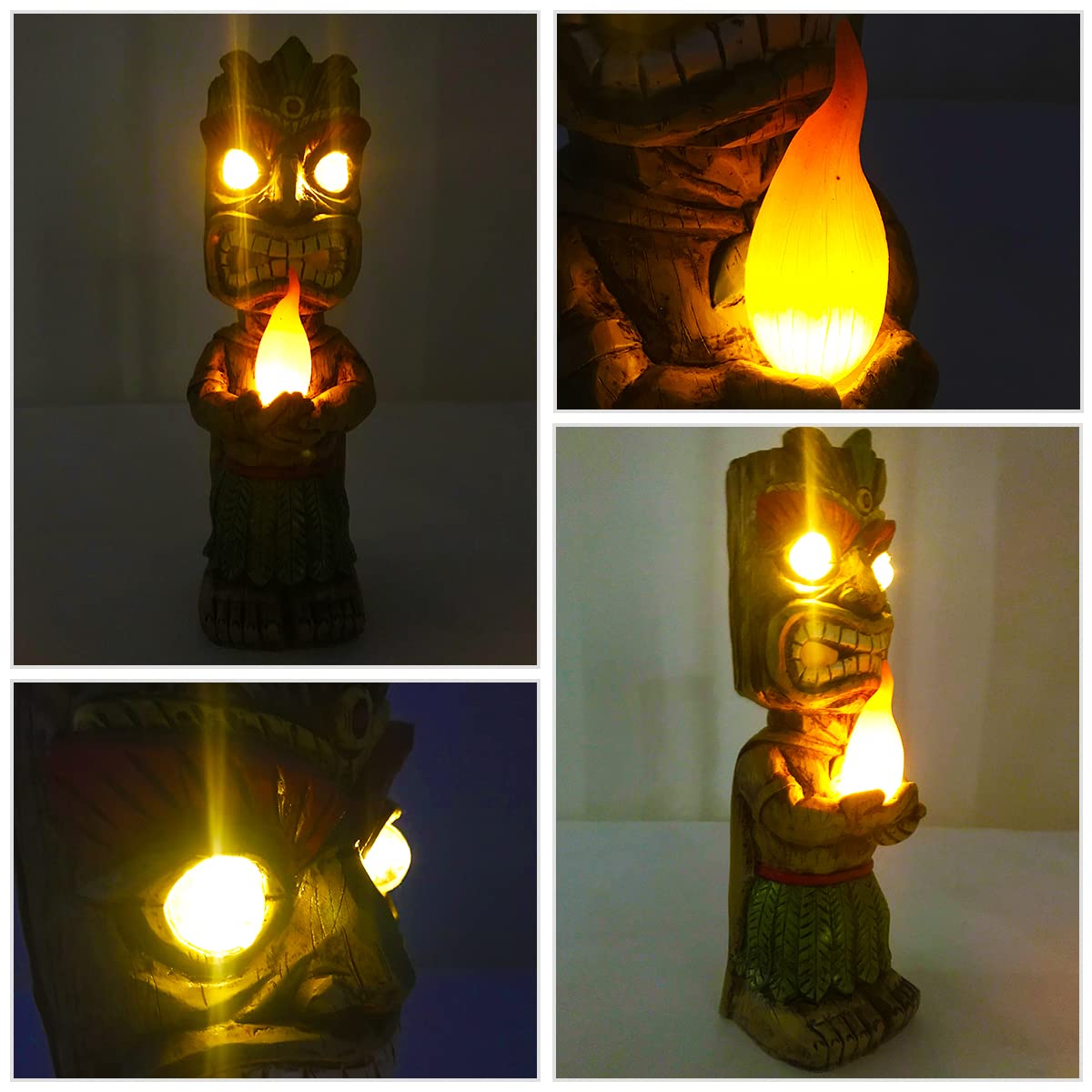 Solar Tiki Fackel Gartenstatue, Harz Tiki Dekor Figur mit solarbetriebenen Lichtern, hawaiianischer tropischer Tiki Mann Krieger, Tiki Dude, Tiki Gott, Party, Strand Dekoration