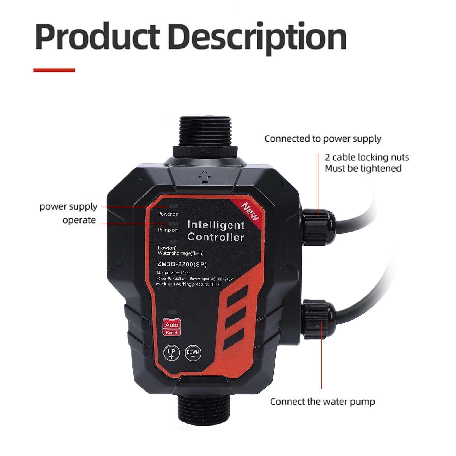 Cocoarm Controlador de Presión de Agua, Interruptor Ajustable de 10bar con