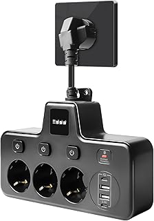 3 Fach Anschlüsse Steckdosenverlängerung, 6-in-1 Steckdosenleiste 3-Fach, 16A USB Mehrfachsteckdose Steckdosenleiste mit 3 USB-Anschlüssen für Büro, Hause und Reisen