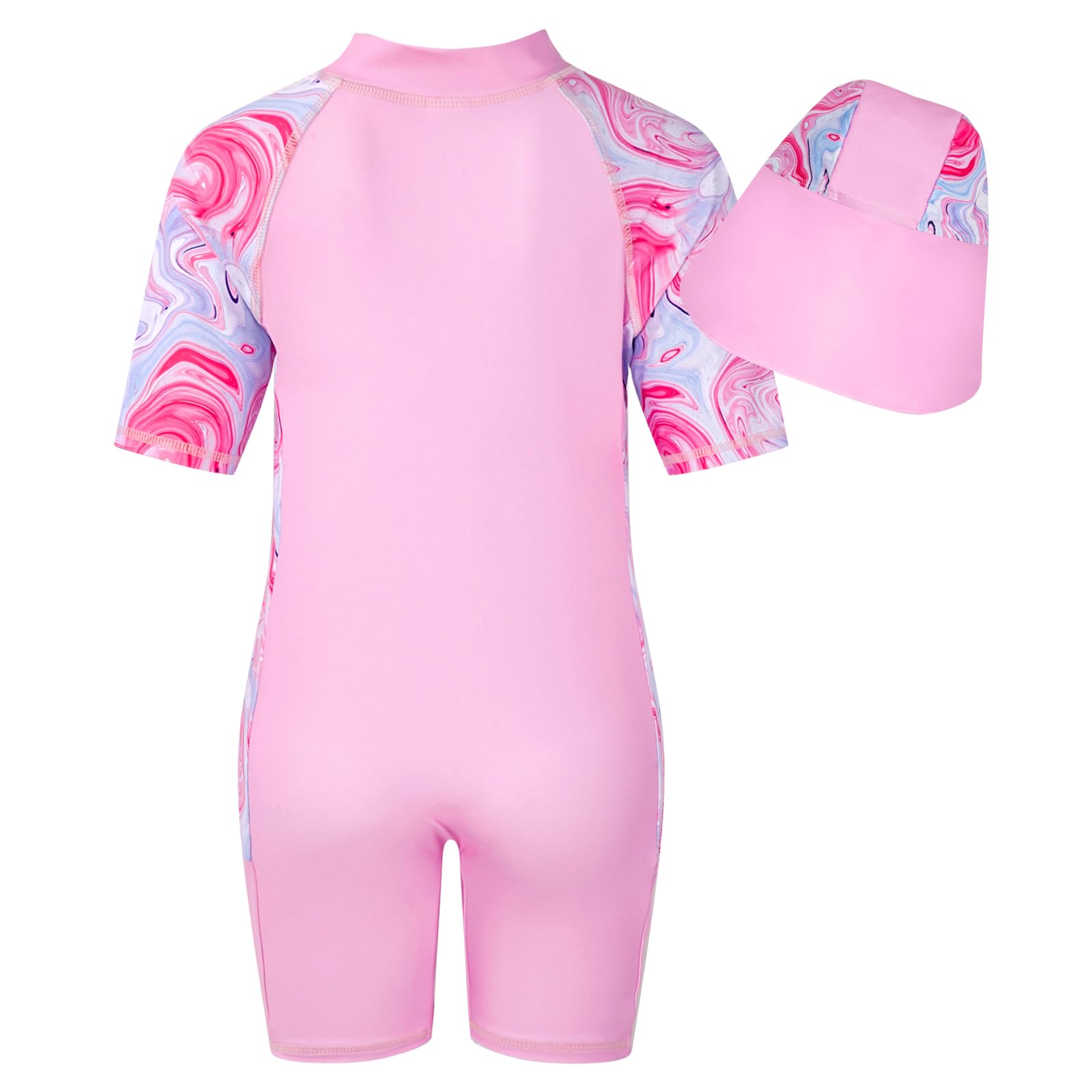 WYTbaby Dziewczęca moda kąpielowa, jednoczęściowa, z długim rękawem, ochrona przed promieniowaniem UV, syrenka, nadruk z materiału, bokserki dla dziewczynek w wieku 4-9 lat, Różowy krótki rękaw, 8-9