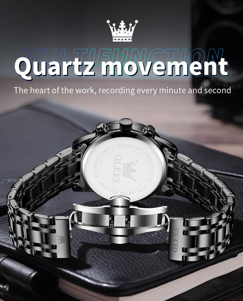 Image of OLEVS Watch for Men Original Analog Quartz Chronograph Luxury Dress Stainless Steel Chain Waterproof Luminous Men's Wrist Watch Date