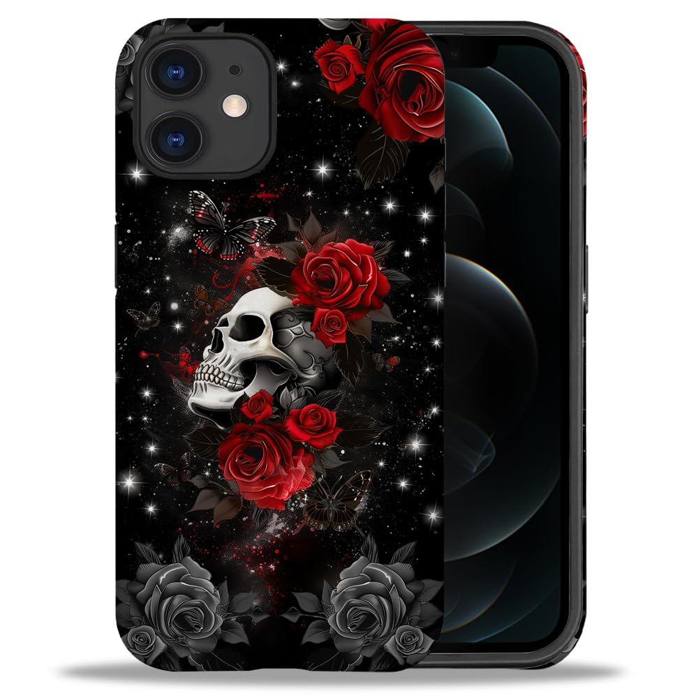 yicomon Compatible with iPhone 11 Case，Skull Red Rose Pattern Print Matte Phone Case Durable Fashion Funny Liquid Silicone Case Soft Anti-Scratch