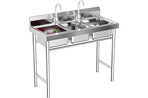 Freestanding Triple Sink with Faucets