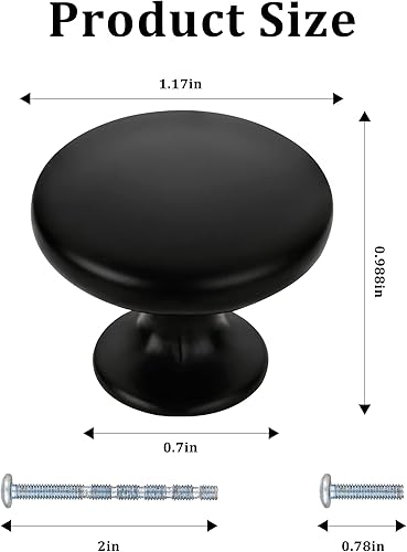 Miniatura 4 de Fácil instalación con tornillos ajustables, pomos de gabinete negro mate, paquete de 10 pomos de aleación de aluminio de 1.17 pulgadas (1.181 in)