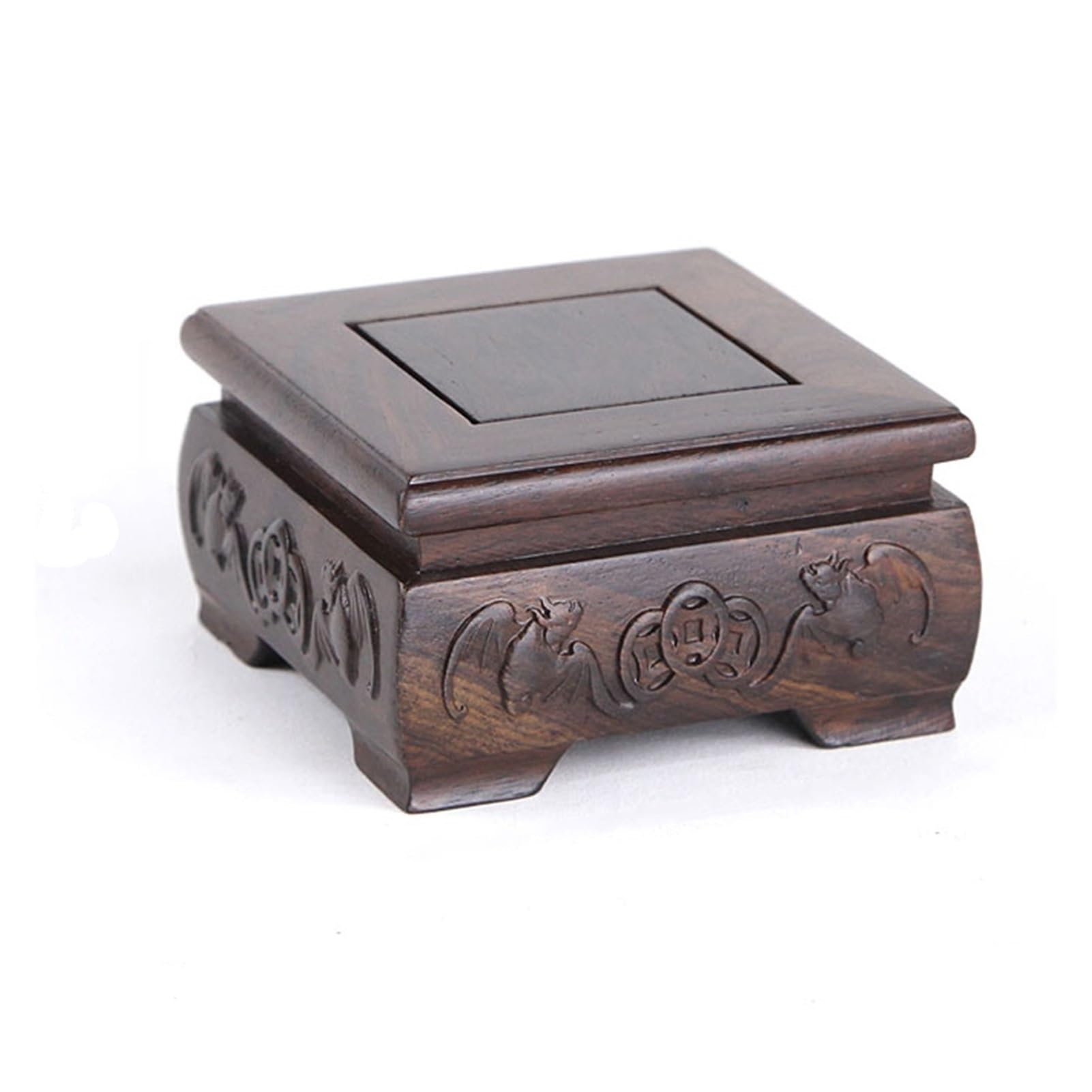 MPOPO Bonsai Pedestal Wooden Base Solid Wood Carving Display Stand Flowerpot Vase Buddha Statue Decoration Bonsai Teapot Vase Display Stands Pedestal Base(A)