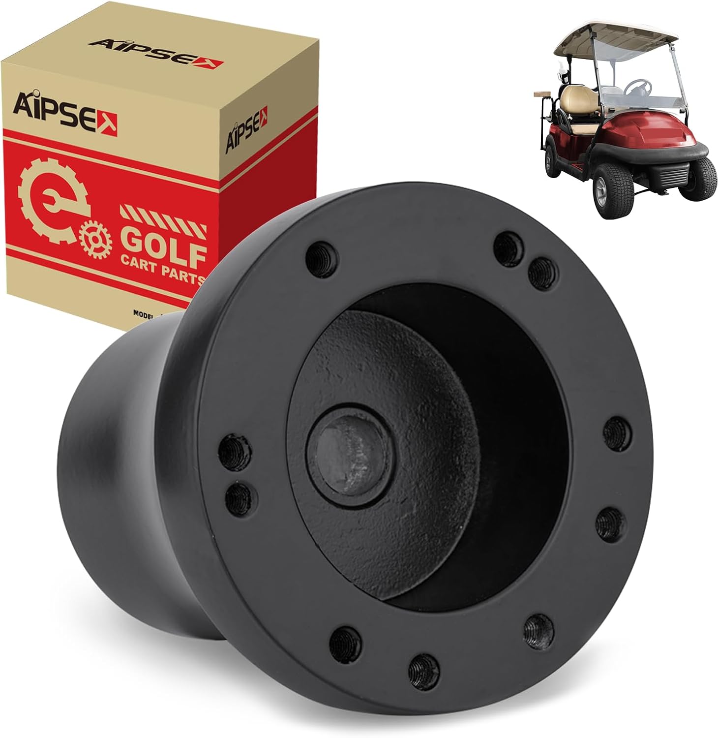 Golf Cart Steering Wheel Adapter Compatible with Club Car Precedent Golf Cart Steering Wheel, Works on 5-6 Holes Steering Wheel, Aluminum Alloy-Black