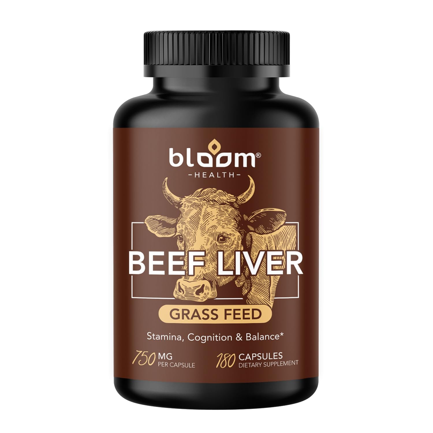 Grass Fed Beef Liver Supplement, 3000mg Bovine Liver Per Serving, Rich in Vitamin A, B12, Iron & Folate, Supports Energy, Immunity & Vitality, 180 Capsules (45