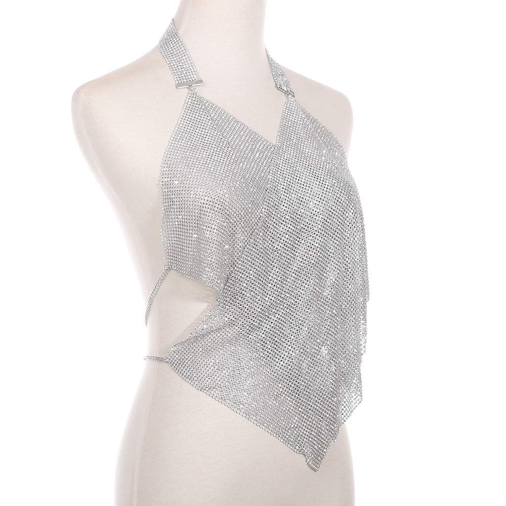 RWRAPS Diamant-Brustkette, BH, glitzernde Strasskette, Kristall-Bikini-Brustschmuck, Dessous, Damen-Nachtclub-Kleidung (Gold) (Silber)