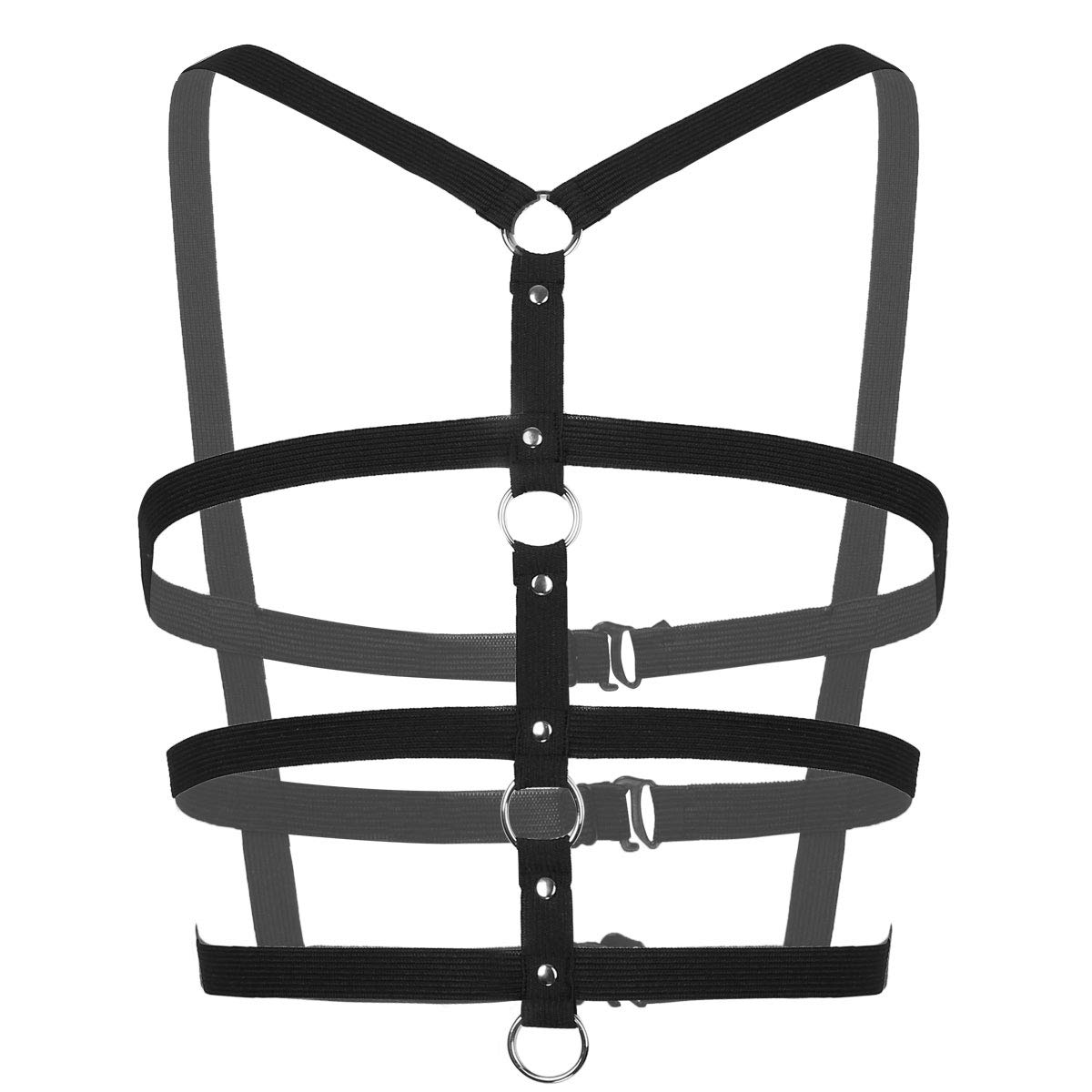 Freebily Mens Elastic Body Chest Harness Cage Belt Adjustable Buckle Punk Cosplay Clubwear Costume TypeF Black OneSize