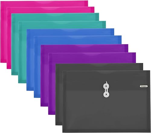 Cierre de cuerda de plástico, tamaño carta A4, carga lateral, carpeta de polietileno de color transparente, paquete de 10